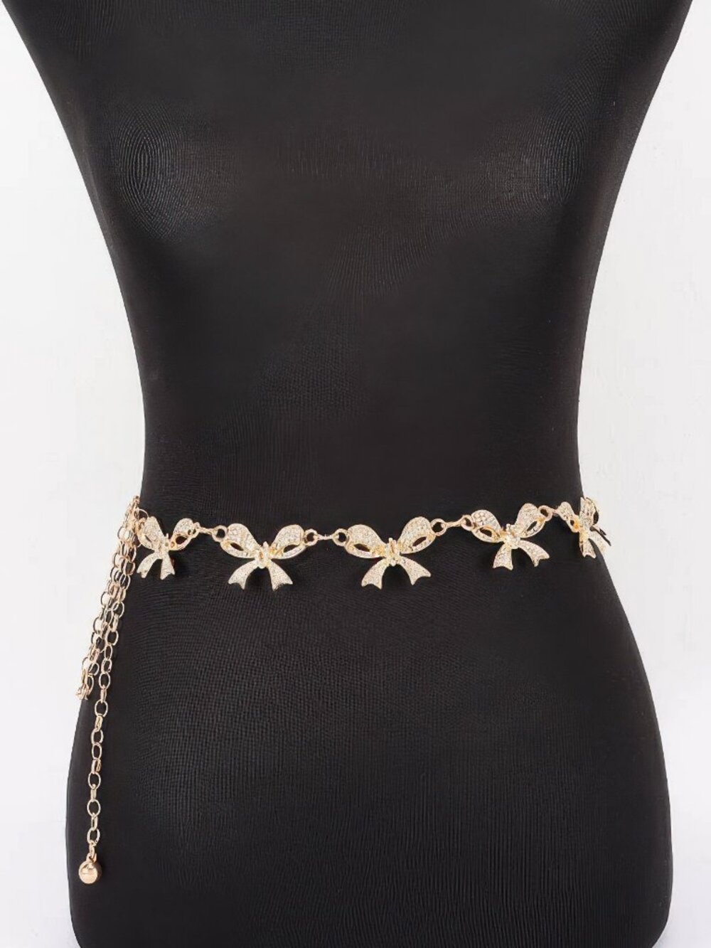 Rhinestone Bow Charm Chain Waist Belt